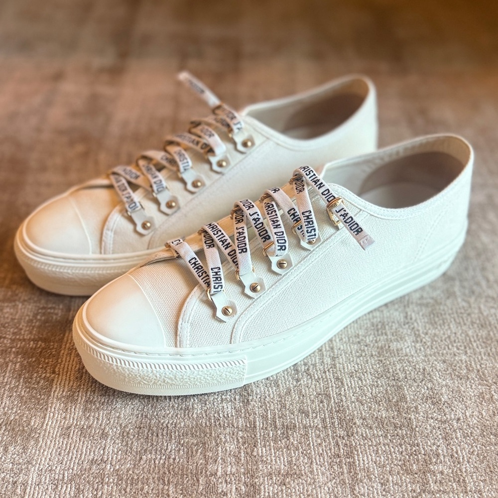 Christian Dior White Canvas Sneakers with Logo Laces